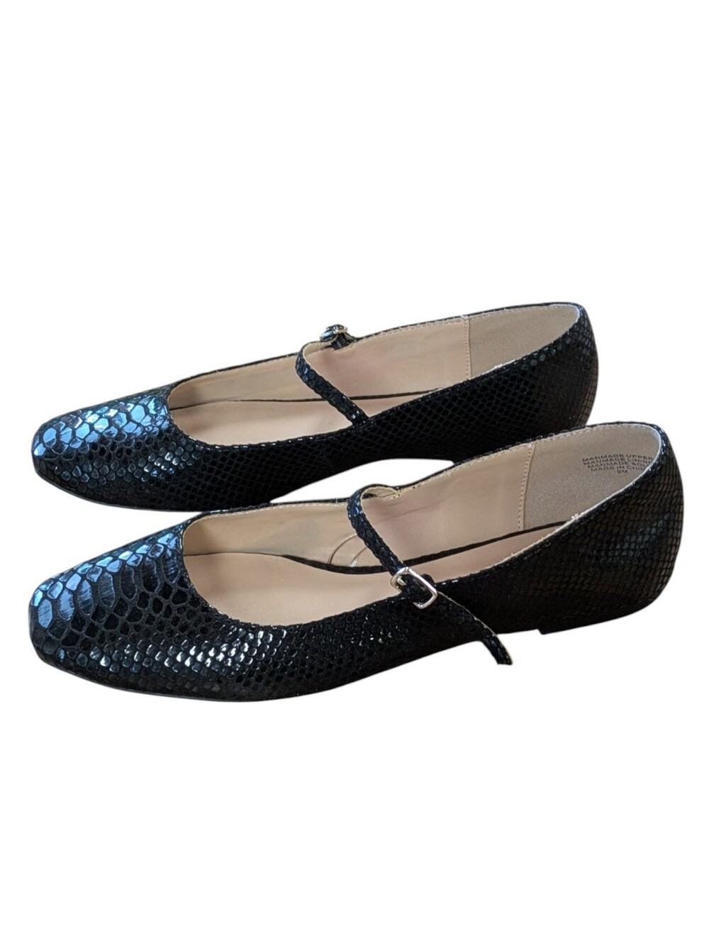 Loft Outlet Black Faux-Snakeskin Square Toe Mary Jane Flat Size 9